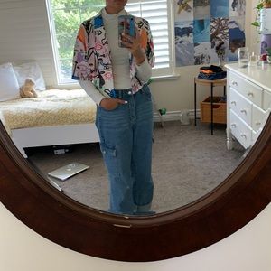 Cropped button-up with abstract pattern